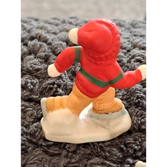Vintage Lefton Holiday Child Figurines Boy Ice Skater Girl Falling Village - Picture 4 of 9